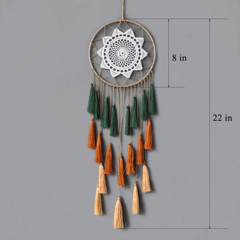 Pimuza Dream Catchers for Teens Girl Bedrooms Decor Boho Nightmare Crochet Sun Floral Woodland Traditional Dreamcatcher Windchime for Boy Room Decorations, Baby Shower, Toddler Crib,Gold Green Orange - Image 3
